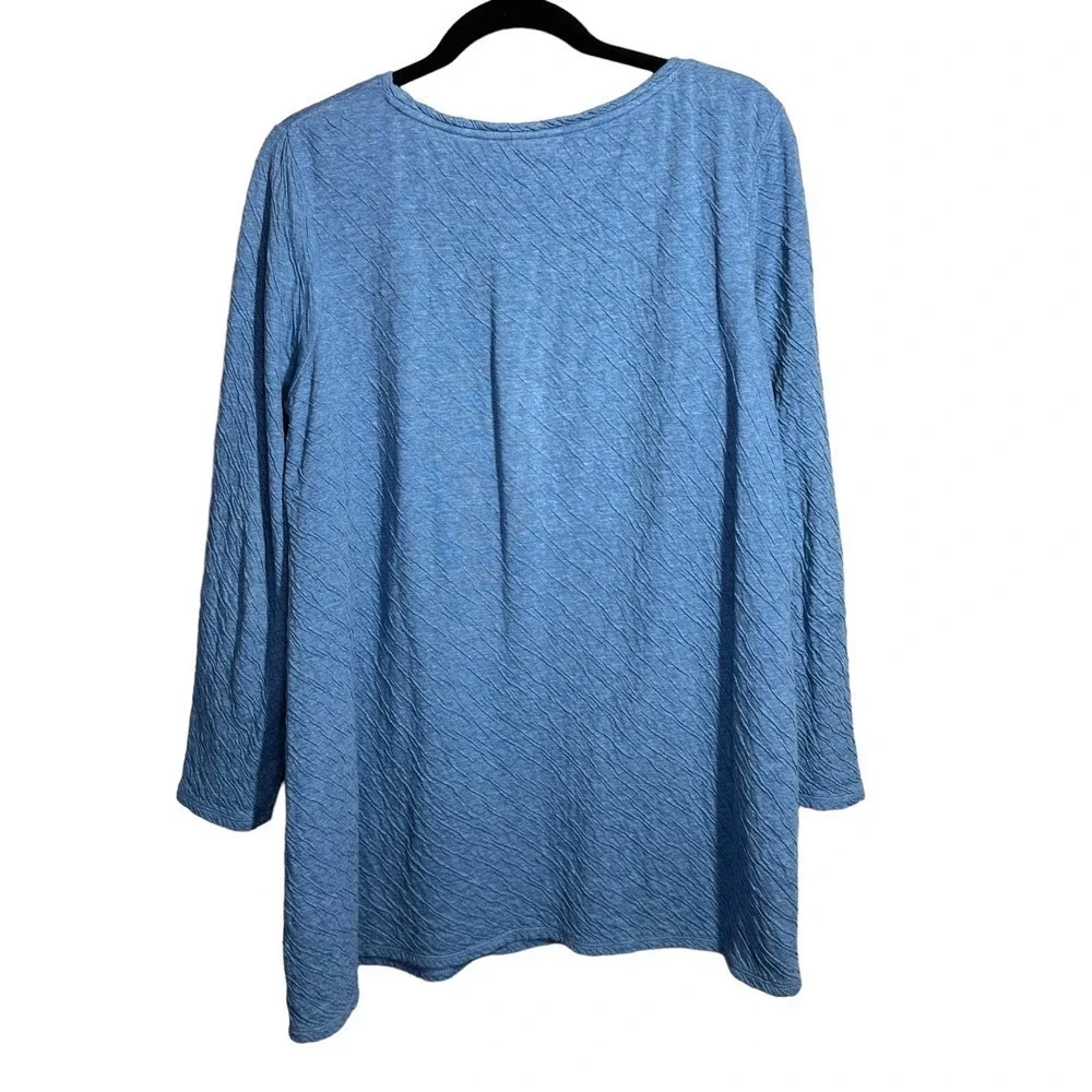 J. Jill Pure Jill 100% Cotton Crinkle Pattern Long Sleeve Tunic Top Blue Size Sm - Picture 3 of 9